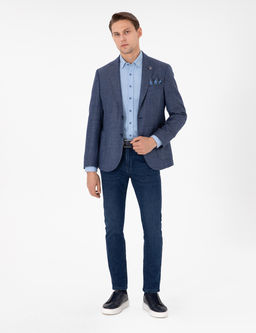 Koyu Mavi Slim Fit Y_nl_ Ceket