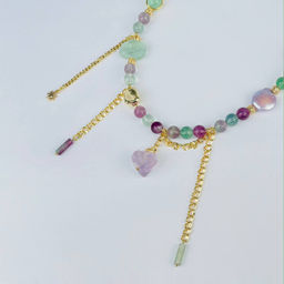 Колье из Флюорита, Аметиста и Жемчуга 40 см +