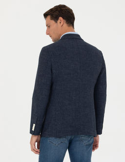 Lacivert Slim Fit Y_n Keten Kar___ml_ Ceket
