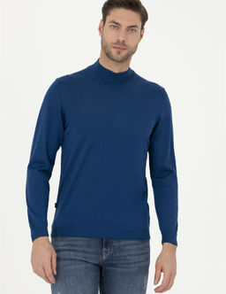 _ndigo Slim Fit Yar_m Bal_k__ Yaka Y_n Kar___ml_ Basic Triko Kazak - Pierre cardin фото 3