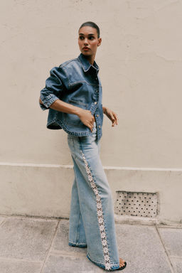 Z1975 WIDE-LEG HIGH-WAIST JEANS WITH CROCHET TRIM - Zara фото 15
