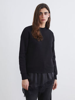 Dantel Detayl? Oversize Kad?n Kal?n Sweatshirt