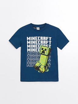 Bisiklet Yaka Minecraft Bask?l? K?sa Kollu Erkek ?ocuk Ti??rt