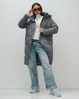 Пальто зимнее утепленное с капюшоном женское темно-серого цвета 7618TC - Visdeer фото 18