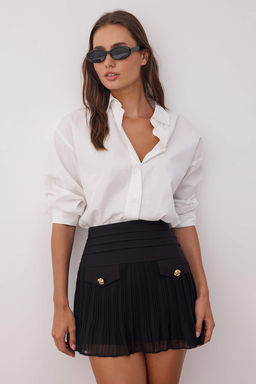 Siyah Astarl? Piliseli Dokuma Mini Sifon Etek TWOAW26ET00055