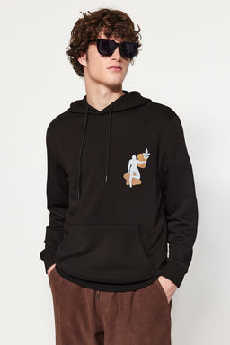 Siyah Oversize/Normal Kesim Kapusonlu S?rt Bask?l? Sweatshirt TMNAW24SW00194 - Trendyolmilla фото 2
