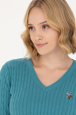 Женский базовый свитер бензинового цвета с v-образным вырезом Неожиданная скидка в корзине - U.s. polo assn фото 2