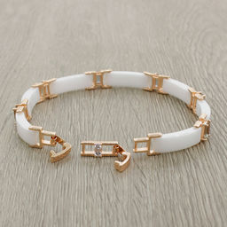 Браслет Лилу из белой керамики с Султанитом покрытие под золото, длина 20см - Agat77 фото 2