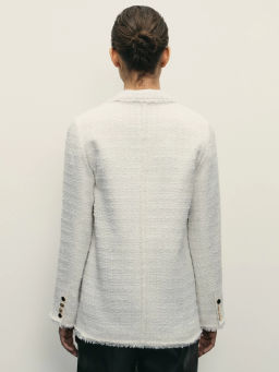 Однобортный жакет с бахромой из твида / Zarina фото 5