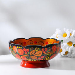 Салатник деревянный хохлома «Резной», 15-16×7 см
