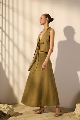 Trendyolmilla Haki %100 Keten Midi Volanl? Etek TWOSS25ET00137  фото 4