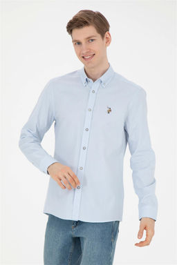 Мужская голубая базовая рубашка с длинным рукавом