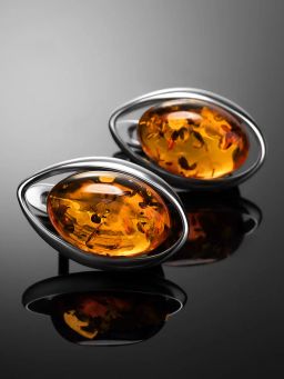 Изящные серьги из серебра и натурального коньячного янтаря София - Амберхолл фото 2