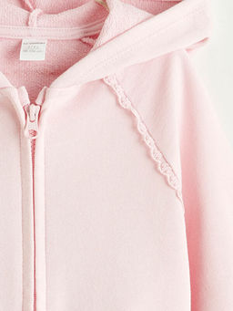 Kap??onlu K?z Bebek Kal?n Fermuarl? Sweatshirt