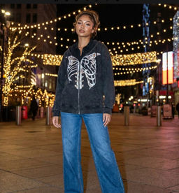 K13384 Толстовка на молнии с капюшоном ЧЕРНЫЙ