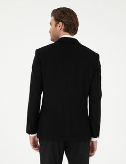 Siyah Y_n Kar___ml_ Ex. Slim Fit Ceket