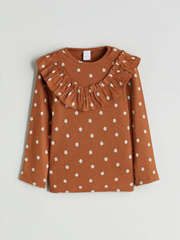 Bisiklet Yaka Bask?l? K?z ?ocuk Sweatshirt ve Tayt 2li