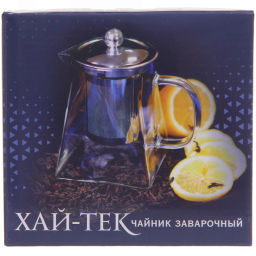 Чайник заварочный стеклянный 300мл "ХАЙТЕК" Трапеция с металлическим ситом Селфи