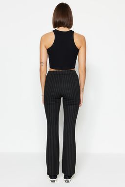 Siyah Smart Y?rtmacl? Flare/Ispanyol Paca Yuksek Bel Cizgili Orme Tayt Pantolon TWOSS23PL00126