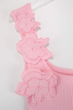 Pembe Kare Yaka Cicek Detayl? Fitted Triko Ince Bluz TWOSS26BZ00287