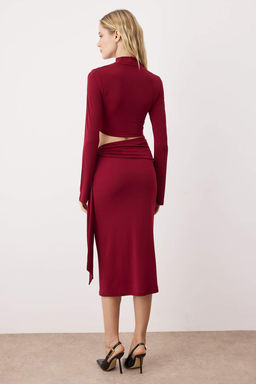 Bordo Duz Cut outl? Midi Orme Elbise TWOAW26EL00228 - Trendyolmilla фото 4