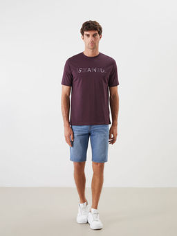 Bisiklet Yaka K?sa Kollu ?stanbul Bask?l? Penye Erkek Ti??rt