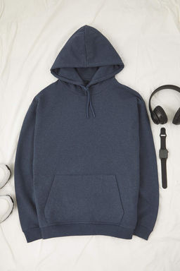 Indigo Oversize/Genis Kesim Kapusonlu Ici Polar/S?cak Tutan Sweatshirt TMNAW23SW00195
