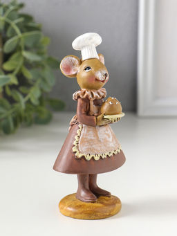 Фигурка полистоун «Мышка-пекарь в тёмном платье, с хлебом», 6×4.5×13 см