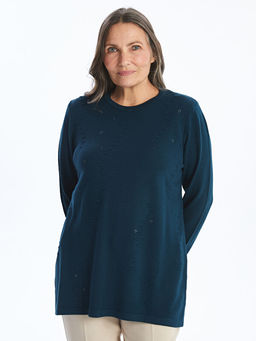 Bisiklet Yaka Desenli Kad?n Triko Kazak