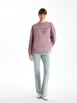 Bisiklet Yaka Bask?l? Oversize Kad?n Sweatshirt