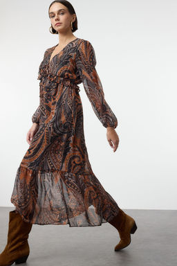 Trendyolmilla Siyah F?rf?rl? Midi Astarl? Sifon Midi Dokuma Elbise TWOAW25EL00336  фото 2