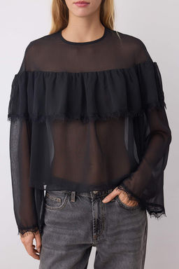 Ekru Sifon Dantel Detayl? Bisiklet Yaka Dokuma Bluz TWOAW26BZ00055 - Trendyolmilla фото 9