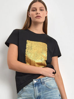 ЕМКА / Базовая футболка с золотым принтом, 100% хлопок - Emka фото 2