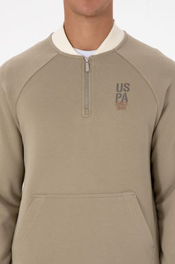 Erkek Yar_m Fermuarl_ Comfort Fit A__k Haki Basic Sweatshirt - U.s. polo assn фото 6