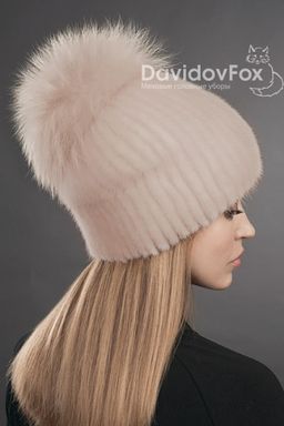 Шапка Буратино норка дымчатая роза