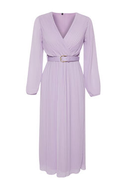 TRENDYOLMILLA Siyah Kemerli A Kesim Piliseli Maxi Astarl? Sifon Dokuma Elbise TWOAW24EL00471  фото 7