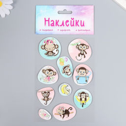 Наклейка картон 2 слоя Мартышки 17х12 см