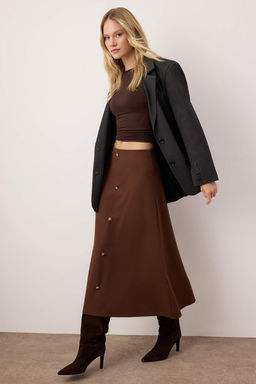 Kahverengi A Line/Can Kesim Onu Dugmeli Midi Etek TWOAW26ET00047 - Trendyolmilla фото 2