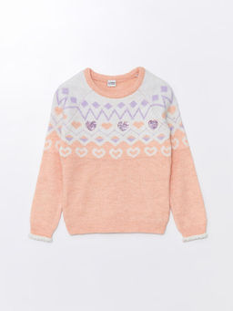 Bisiklet Yaka Desenli Uzun Kollu K?z ?ocuk Triko Kazak