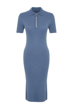 TRENDYOLMILLA Pembe Duz Midi Polo Yaka Triko Elbise TWOSS24EL00353  фото 7