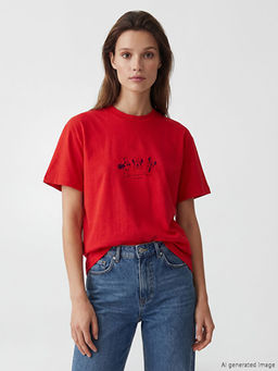 Bisiklet Yaka Minnie Mouse Bask?l? Kad?n Ti??rt