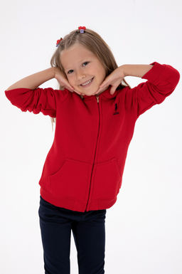 K_z _ocuk K_rm_z_ Kap__onlu Fermuarl_ _ardonlu Basic Sweatshirt Sepette S_rpriz _ndirim