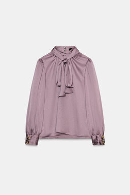 SATIN SHIRT WITH BOW - Zara фото 8