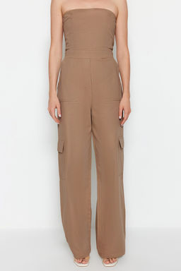 TRENDYOLMILLA Camel Kargo Cepli Straplez Yaka Maxi Dokuma Tulum TWOSS23TU00192  фото 17