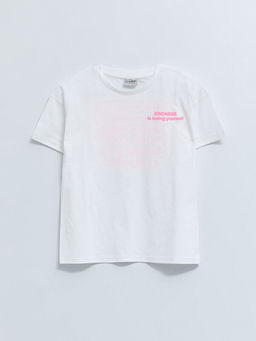 Bisiklet Yaka Bask?l? K?sa Kollu Pamuklu K?z ?ocuk Ti??rt ve Tayt - Waikiki фото 2