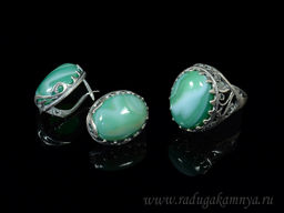 Кольцо Серьги с агатом тонированным, цв. зеленый размер 21