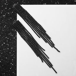 Серьги висячие со стразами Водопад на прямоугольнике, цвет чёрный в серебре, 8 см