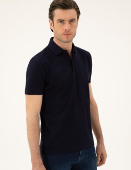 Lacivert Slim Fit Polo Yaka Merserize T-shirt