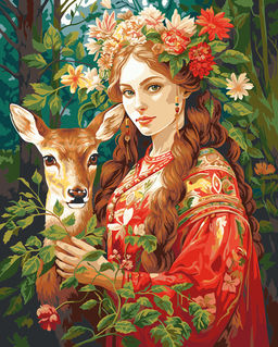 ФРЕЯ PNB/PL-342 Набор для раскрашивания по номерам 50 х 40 см Девушка с оленем