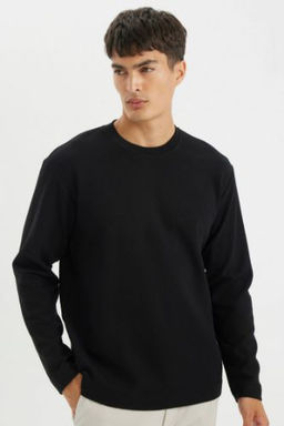Regular Fit Bisiklet Yaka Waffle Basic Duz Uzun Kollu Tisort